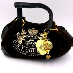 Juicy Couture Velour Vintage 90s Y2K Black Bag Scotty Dog Crest Key Chain Purse